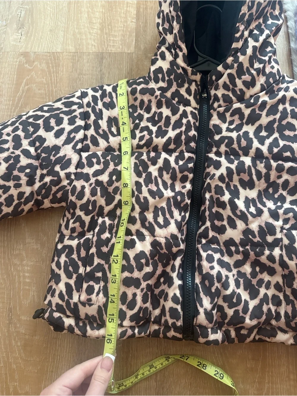 Leopard Print Puffer Jacket with Hood - Tan/Black NWOT